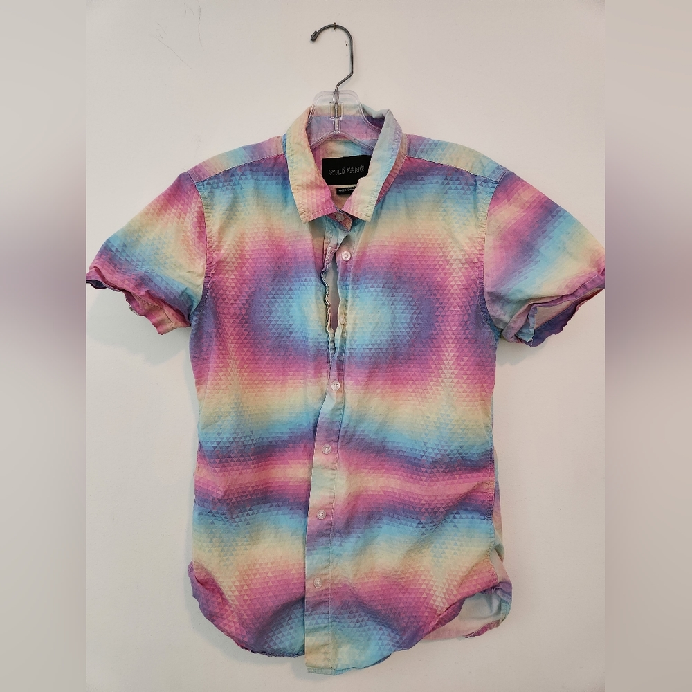 WILDFANG trippy pattern shirt, short sleeve button down small